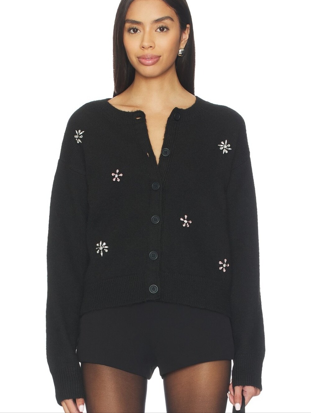 Sanctuary Black Embellished Button-Front Cardigan